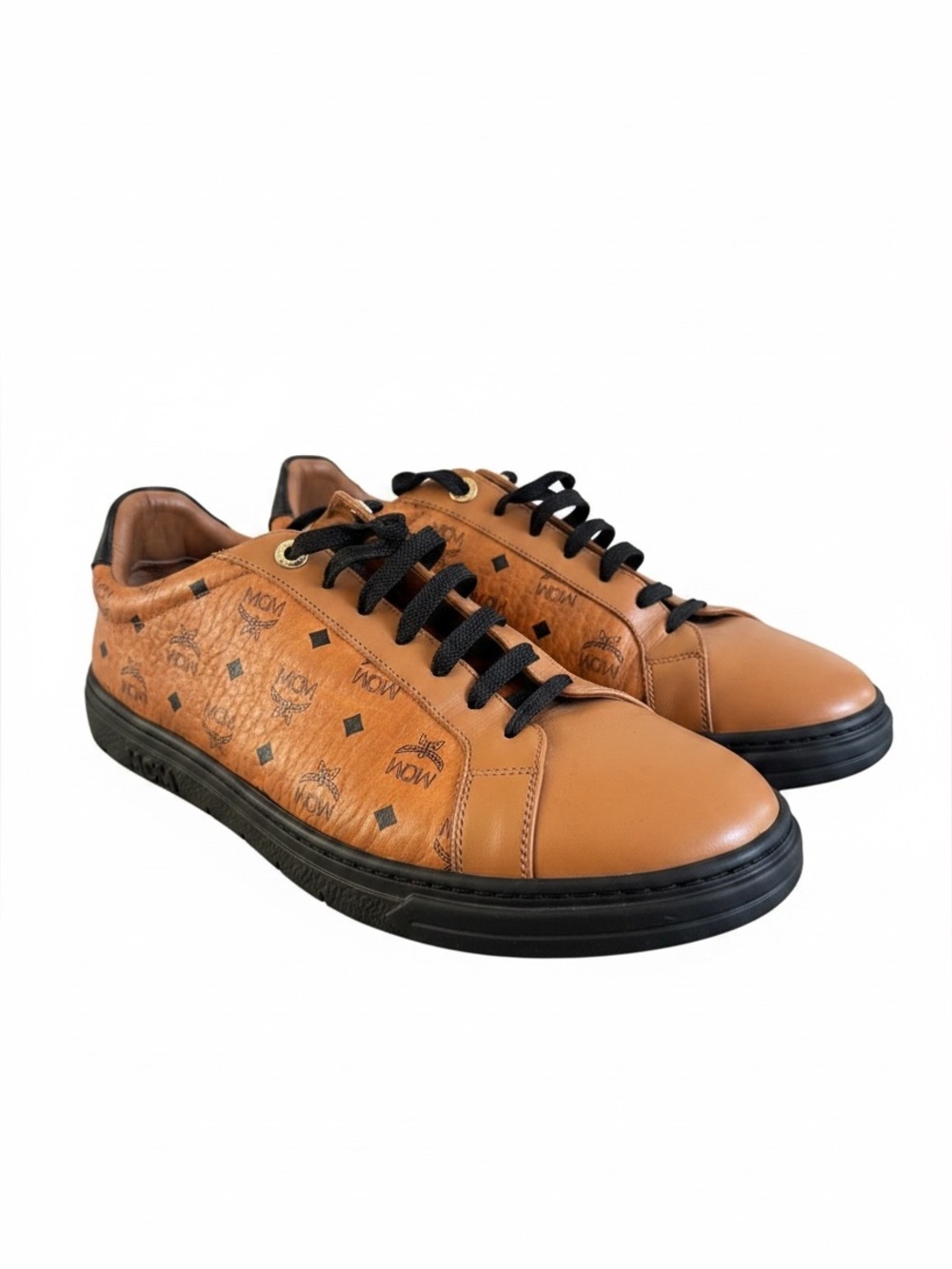 MCM Visetos Cognac Leather Low Top Sneakers Men’s Size 43 US 10 Made in Italy